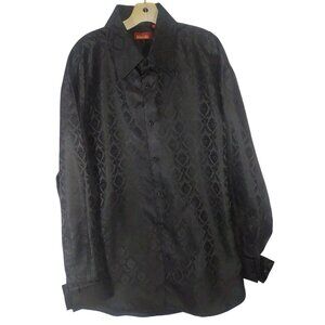 Sangi Mens Midnight Black High Collar French Cuff Medallion Jacquard Shi…